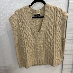 Lea & Viola Beige Cable-Knit V-Neck Sweater Vest